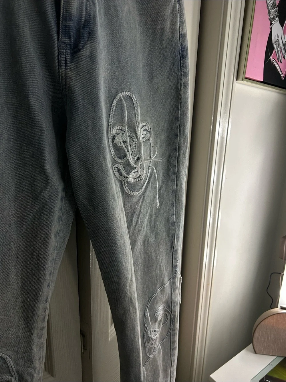 AKIRA Light Blue Washed Denim Jeans with White Label